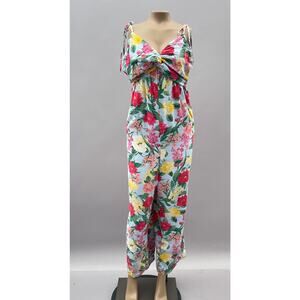 Old Navy Jumpsuit Women XL Multicolor Floral Linen Blend Jumpsuit Twist Front